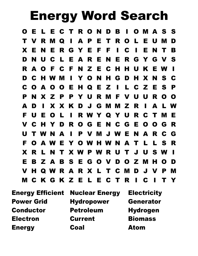 Energy Word Search