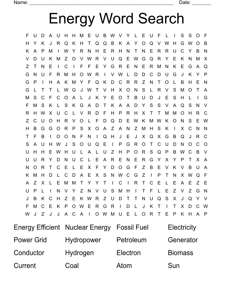Energy Word Search
