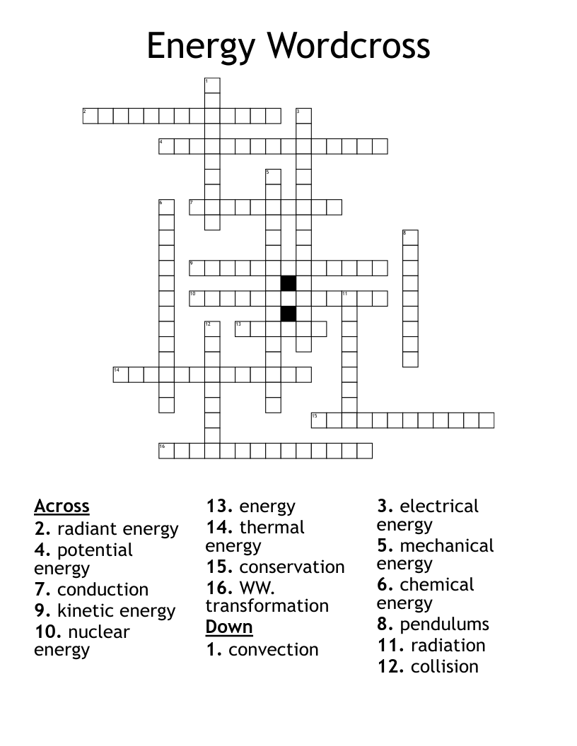 Energy Wordcross Crossword