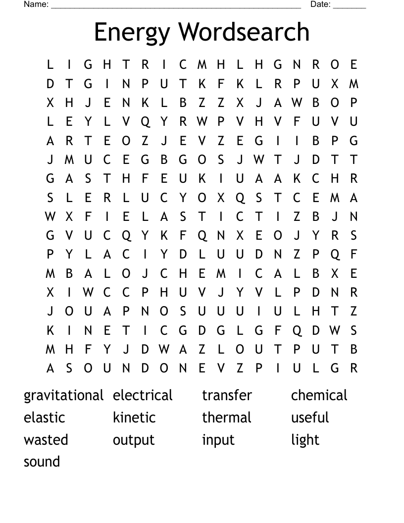 Energy Wordsearch