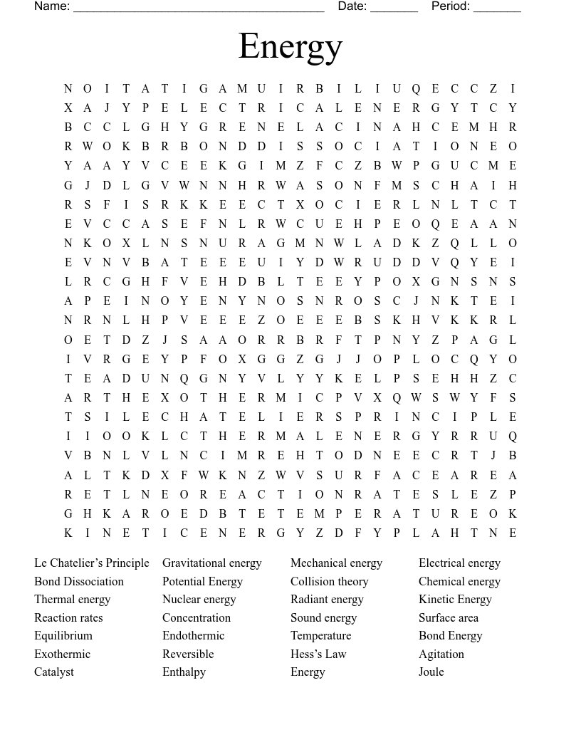 Energy  Word Search