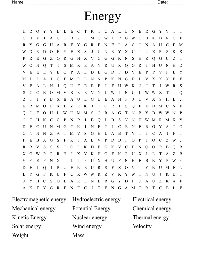 Energy  Word Search