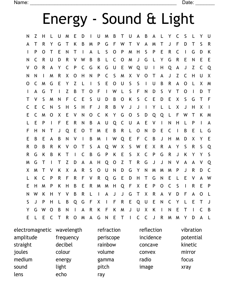Energy - Sound & Light Word Search