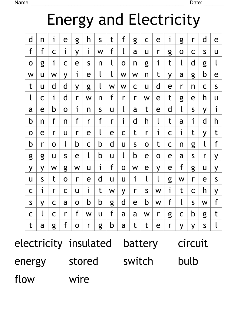 Energy and Electricity Word Search