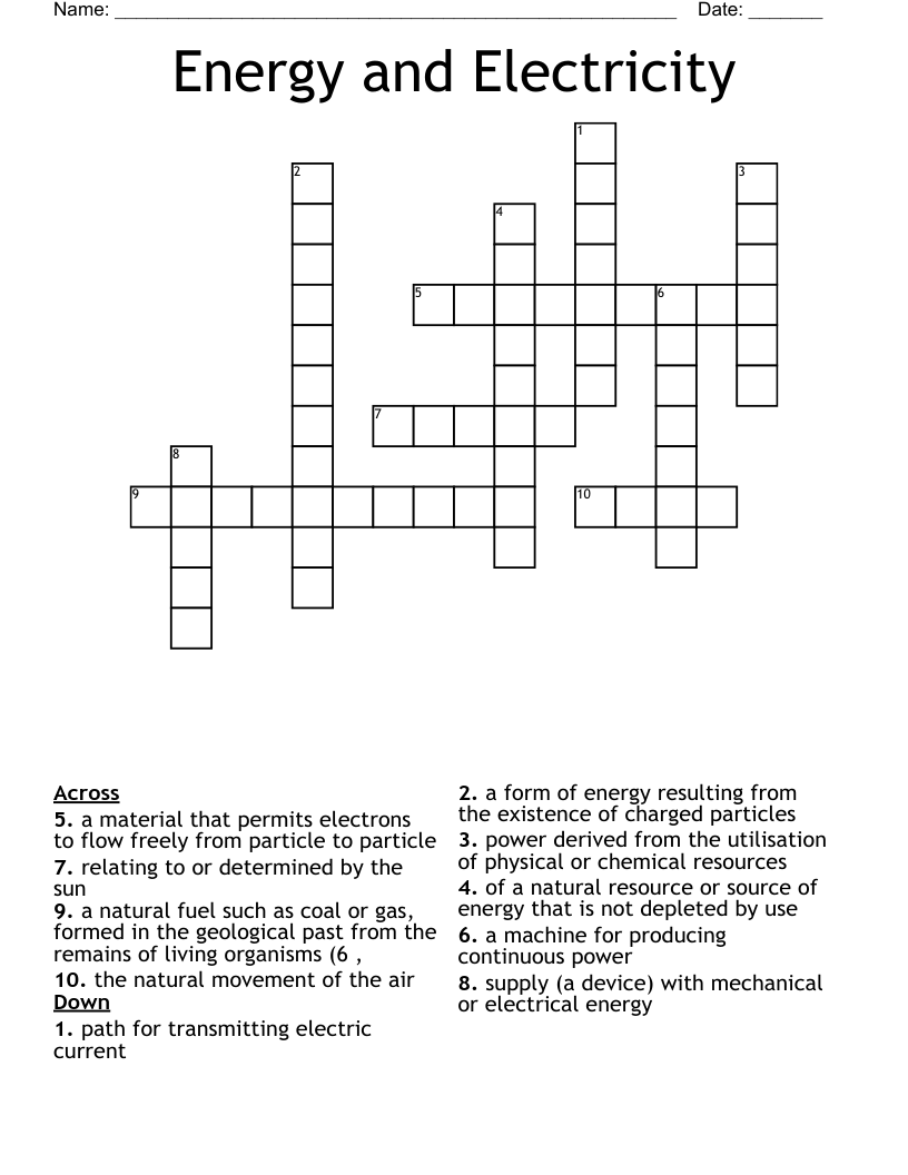 Energy and Electricity Crossword