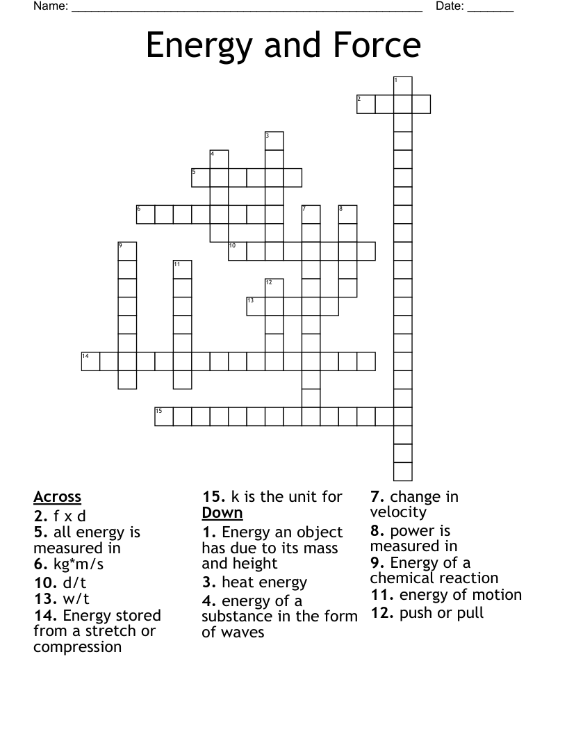 Energy and Force Crossword
