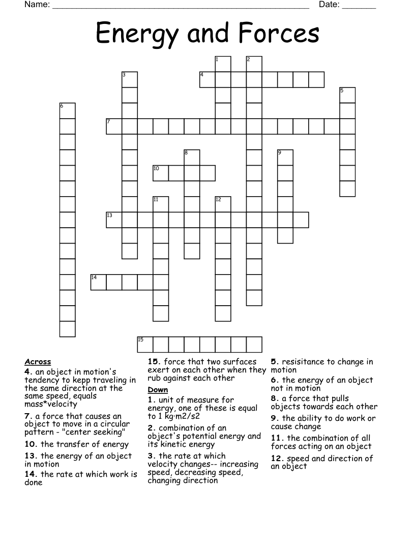 Energy and Forces Crossword