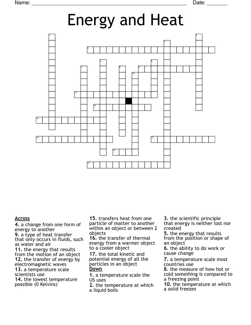 Energy and Heat Crossword