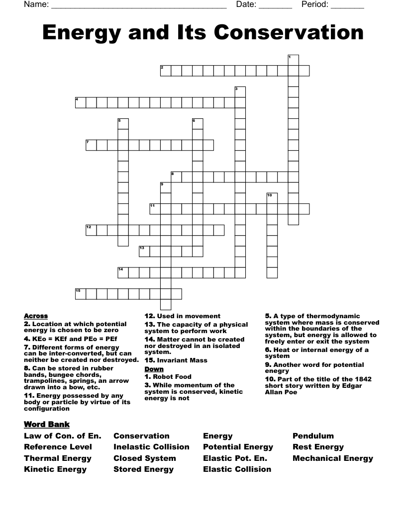 Energy and Its Conservation Crossword
