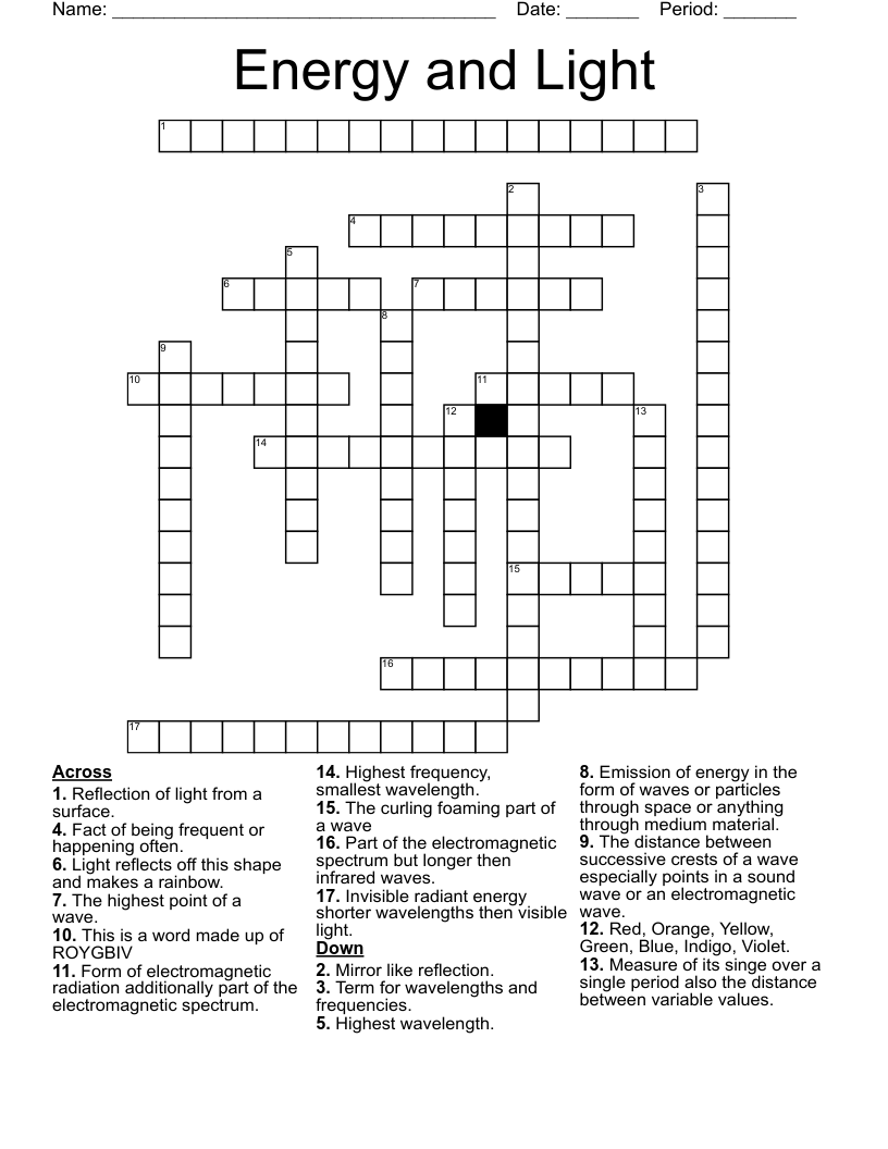 Energy and Light Crossword