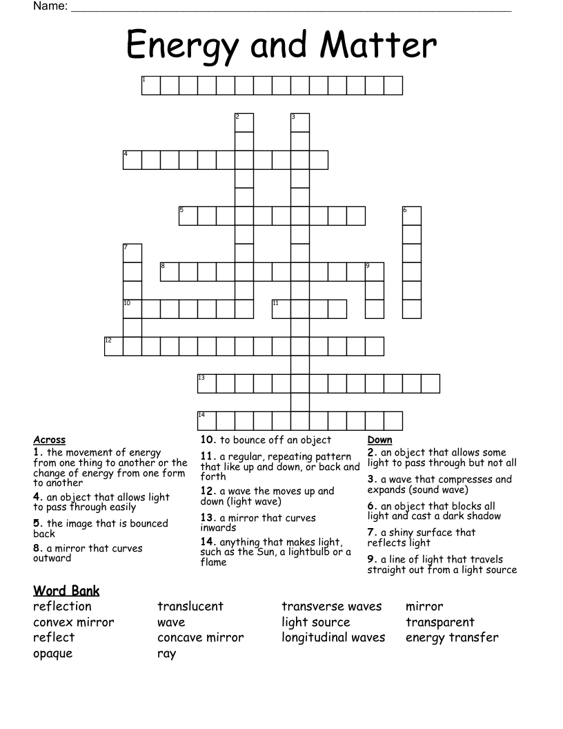 Energy and Matter Crossword