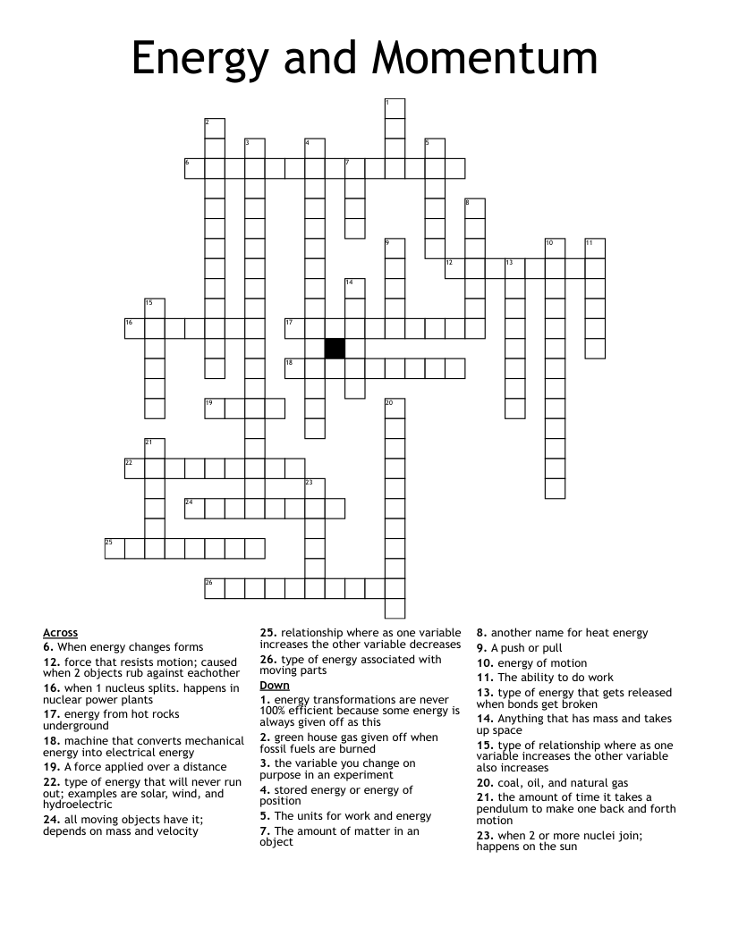Energy and Momentum Crossword