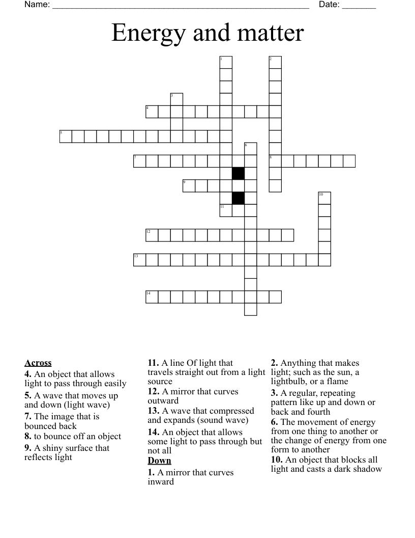 Energy and matter  Crossword