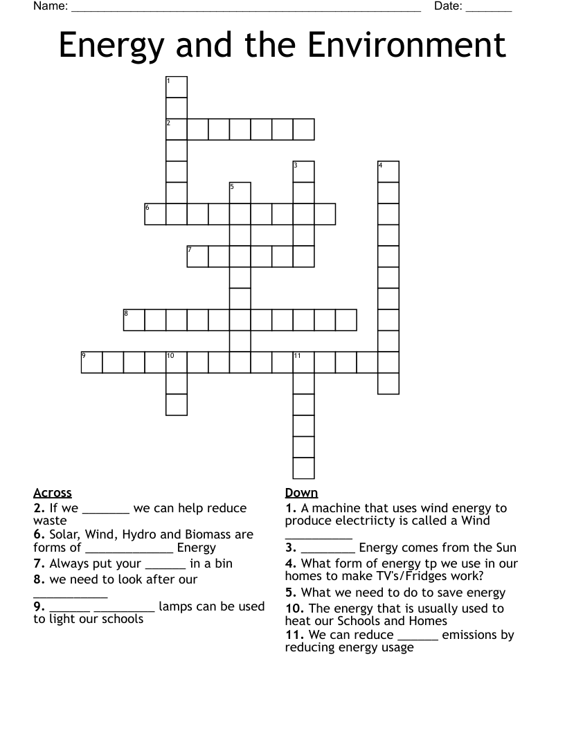 Energy and the Environment Crossword