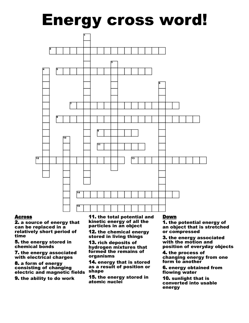Energy cross word!