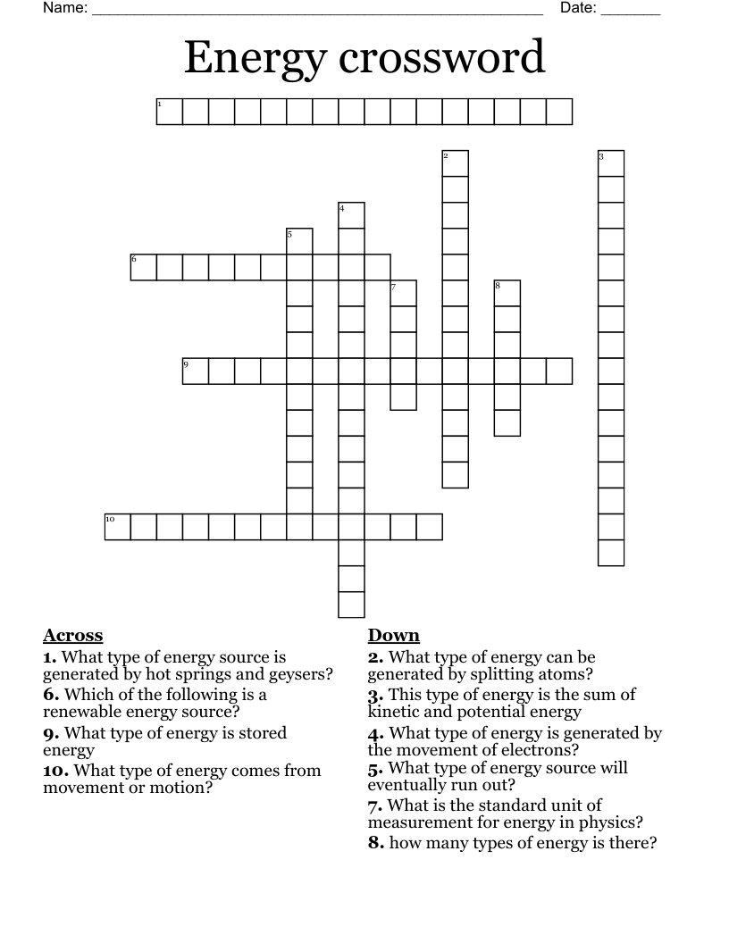 Energy crossword