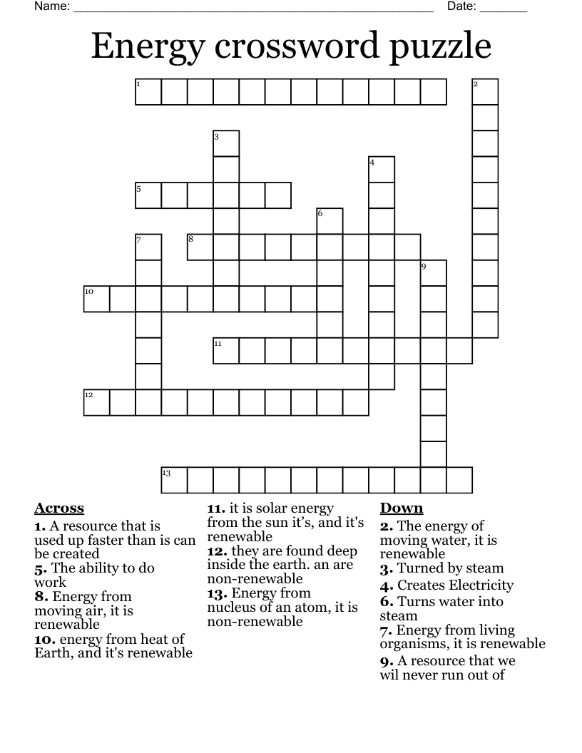 Energy crossword puzzle
