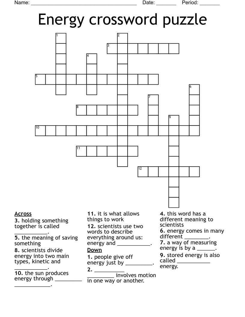Energy crossword puzzle