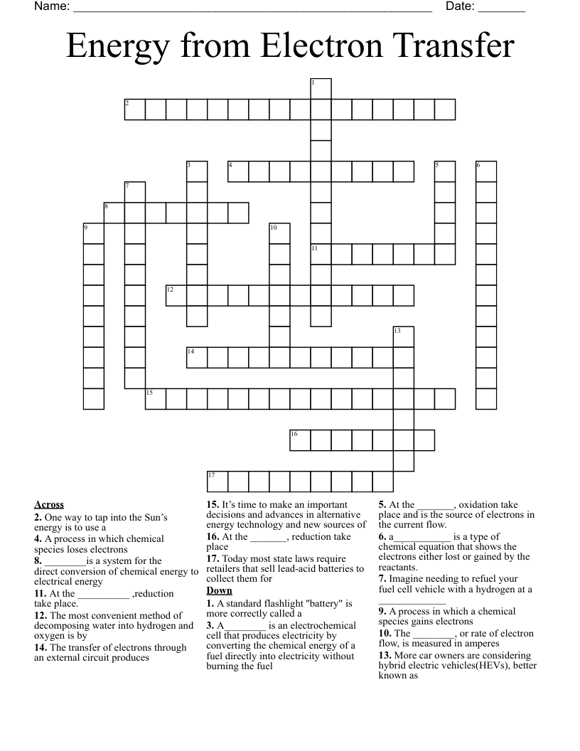 Energy from Electron Transfer  Crossword