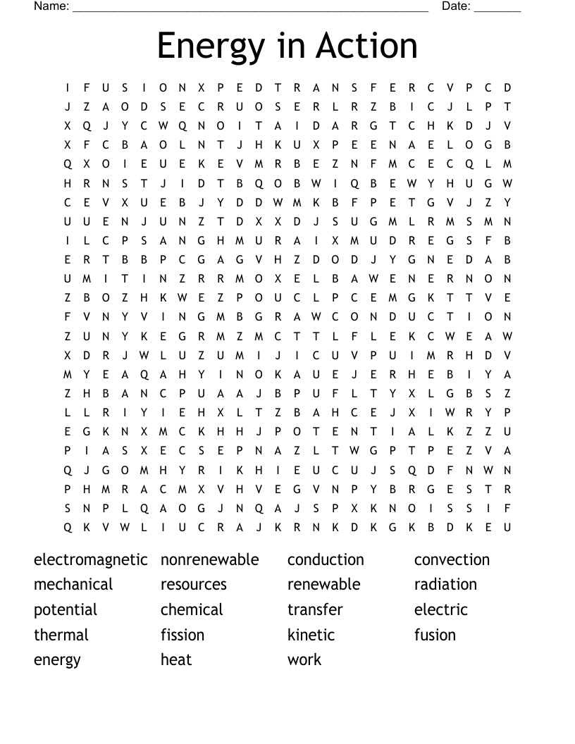 Energy in Action Word Search