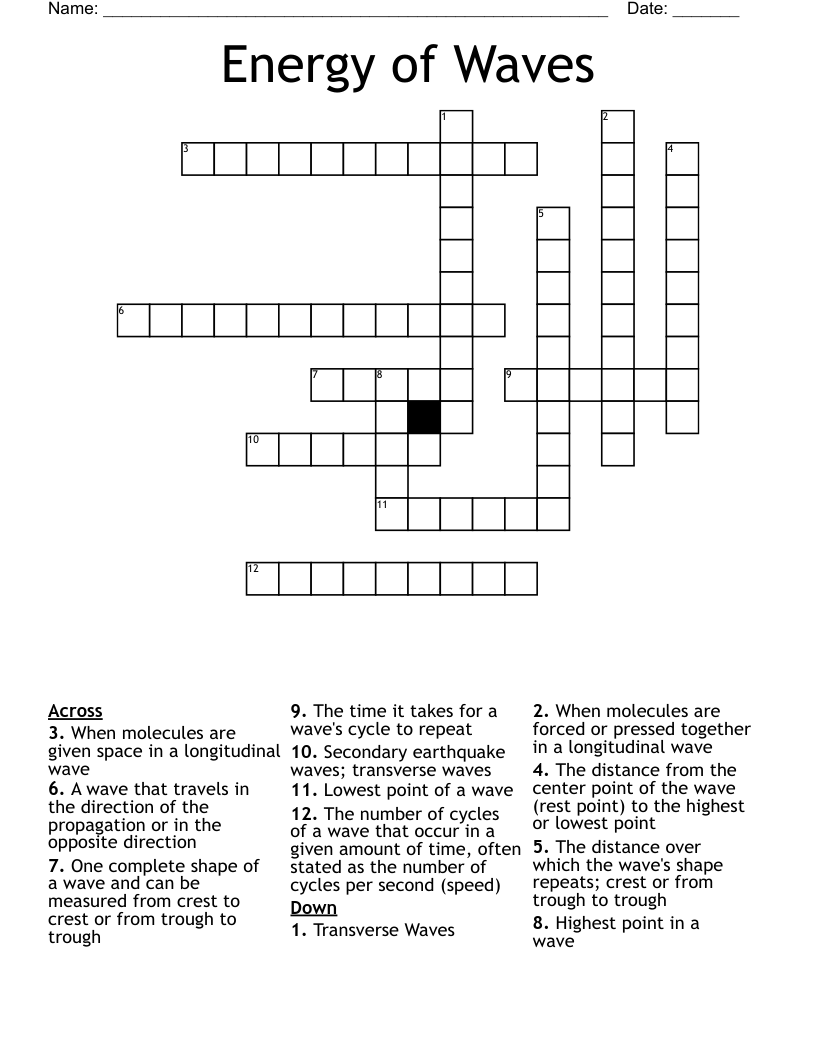 Energy of Waves Crossword