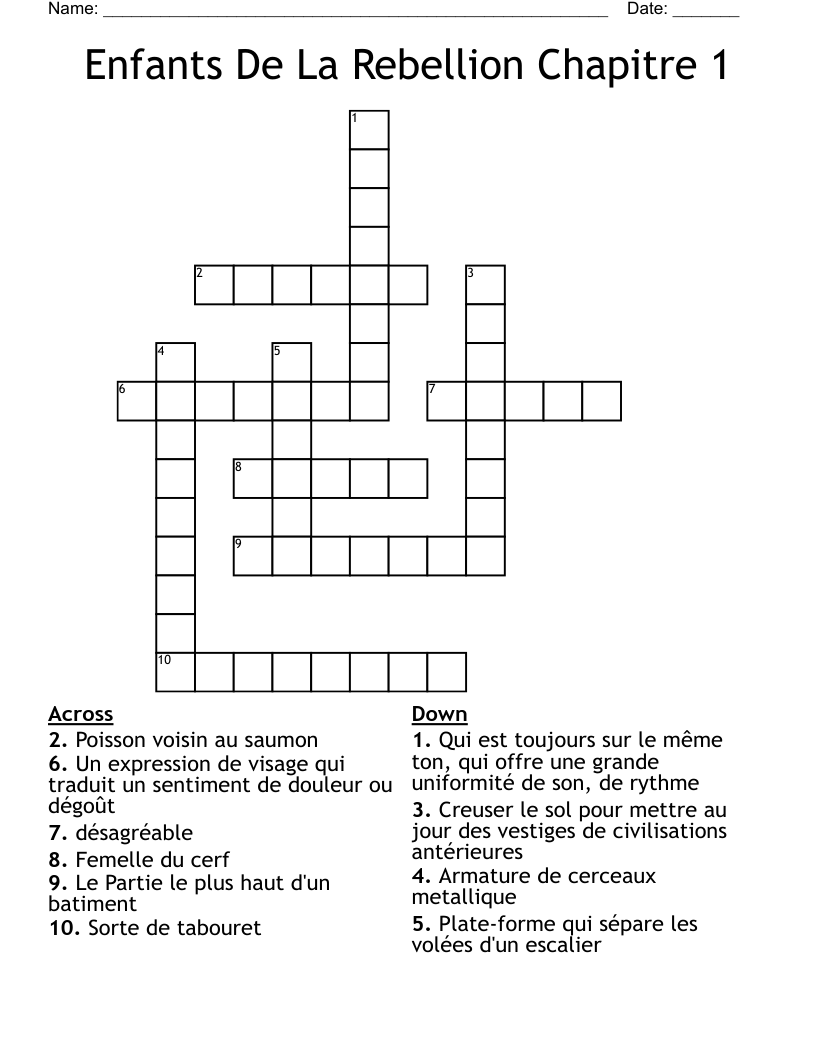 Enfants De La Rebellion Chapitre 1 Crossword
