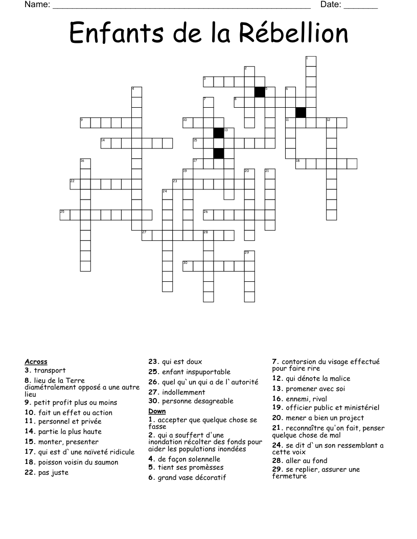 Enfants de la Rébellion Crossword