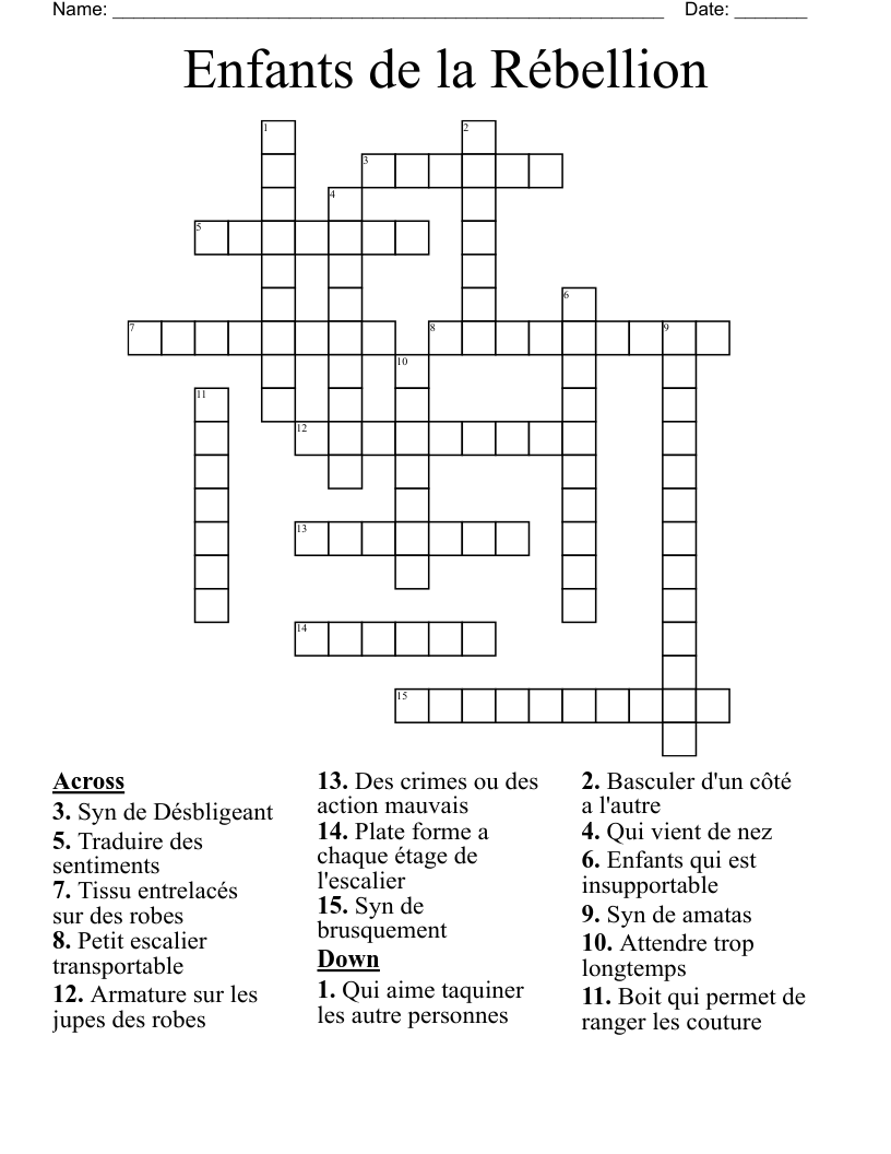 Enfants de la Rébellion Crossword