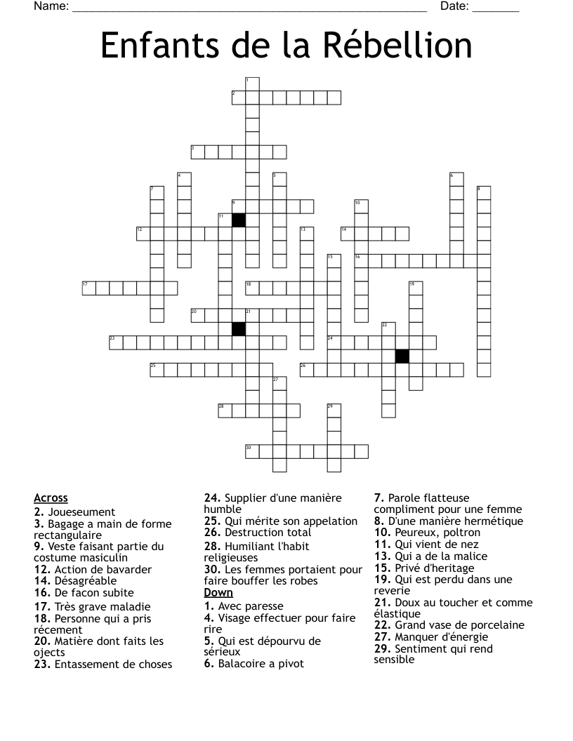 Enfants de la Rébellion Crossword