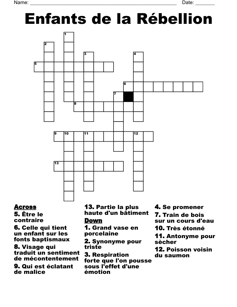 Enfants de la Rébellion Crossword