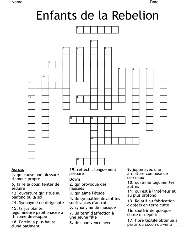 Enfants de la Rebelion  Crossword