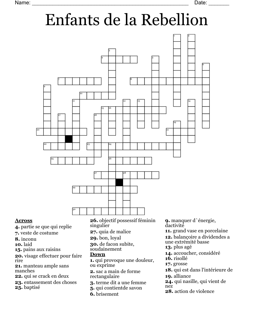 Enfants de la Rebellion Crossword