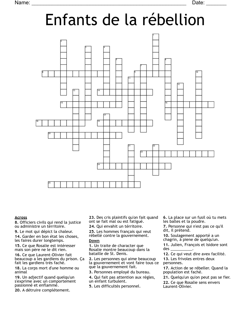Enfants de la rébellion Crossword