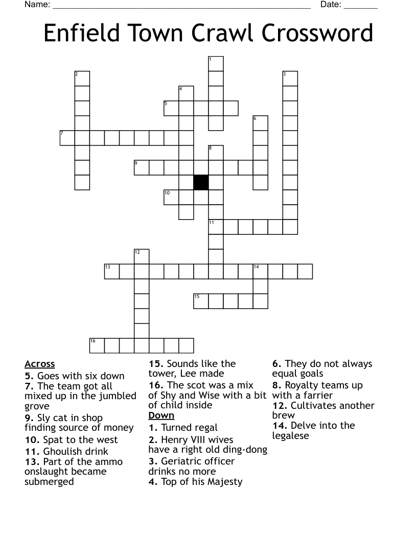 Enfield Town Crawl Crossword