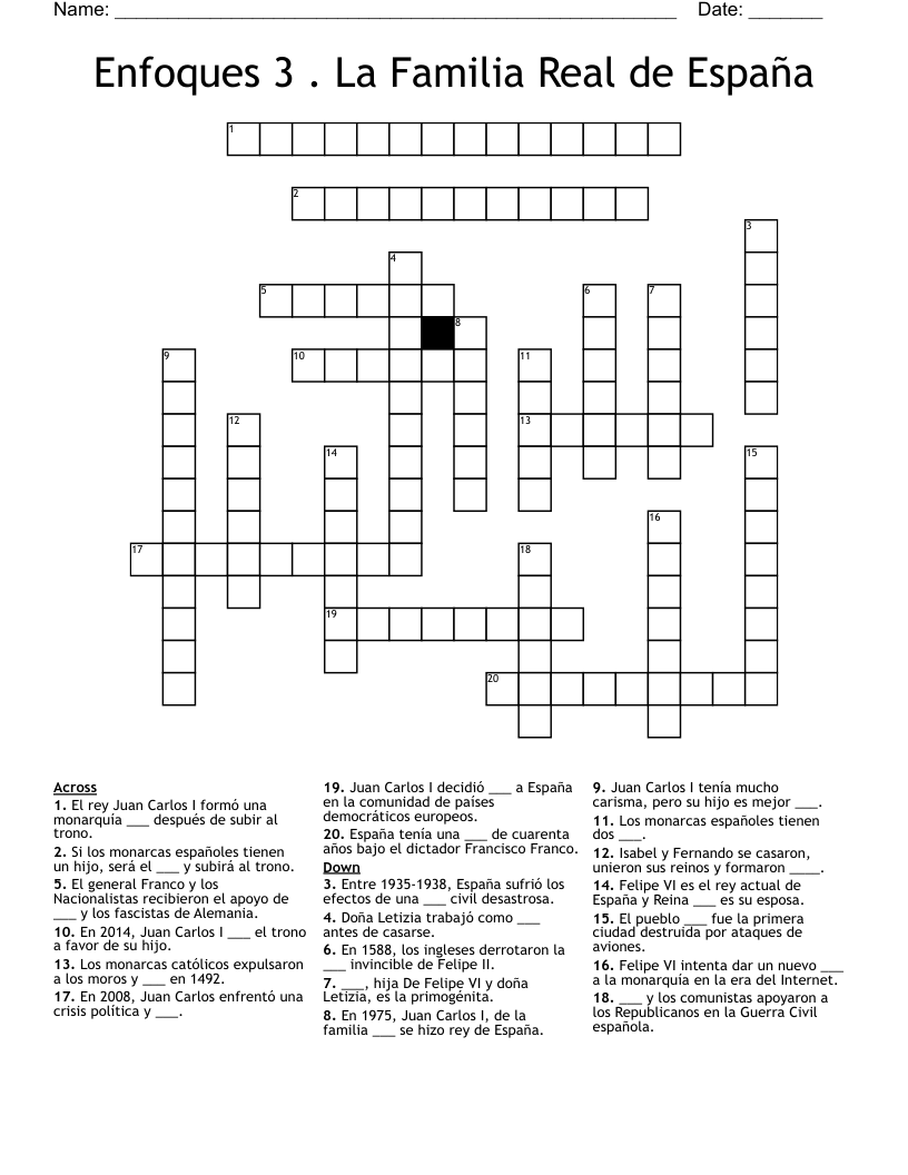 Enfoques 3 . La Familia Real de España Crossword