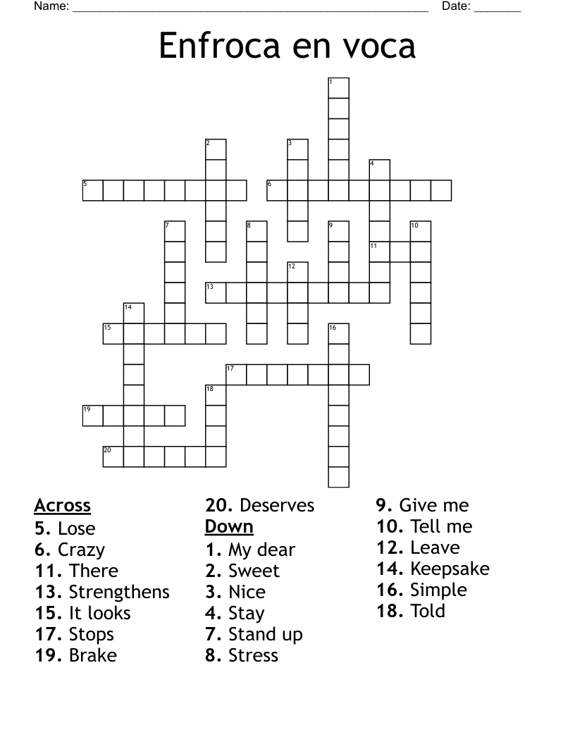 Enfroca en voca Crossword