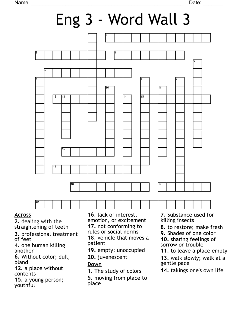 Eng 3 - Word Wall 3 Crossword