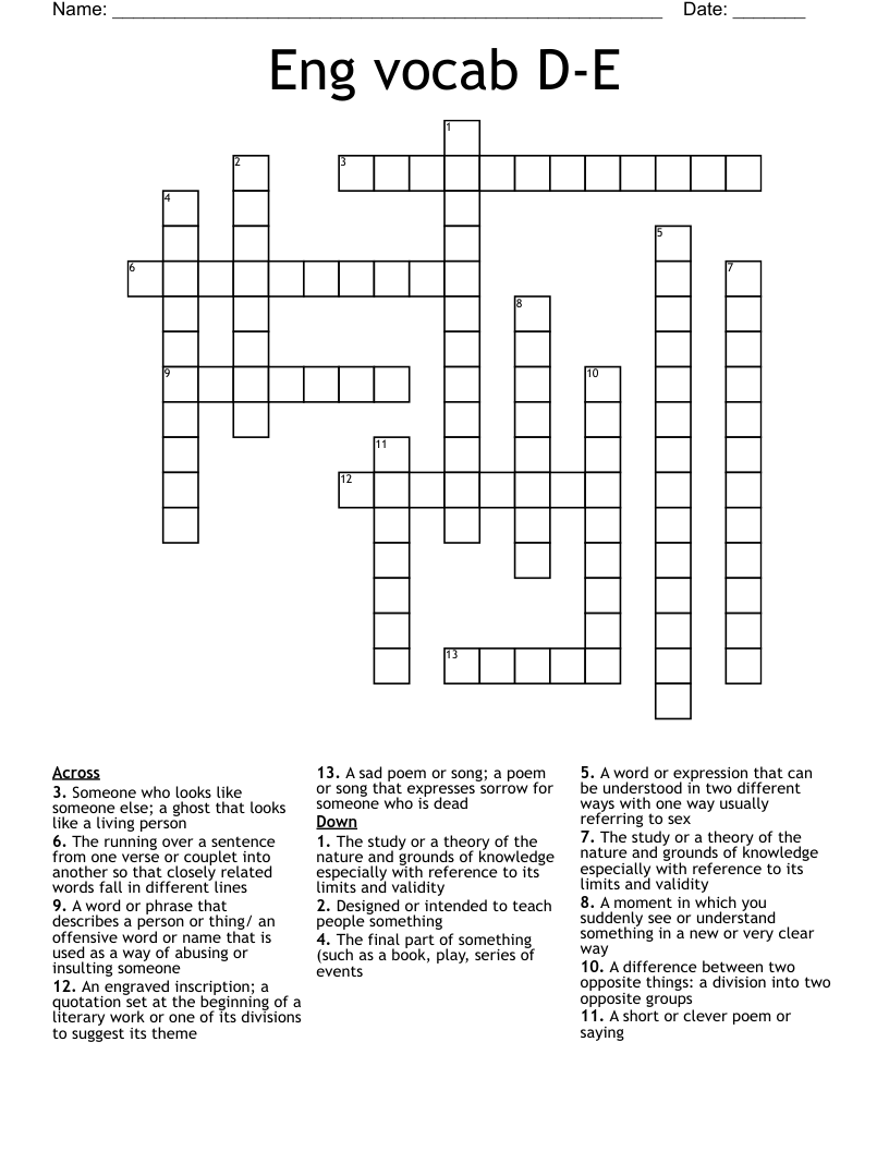 Eng vocab D-E Crossword