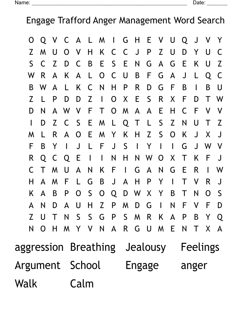 Engage Trafford Anger Management Word Search