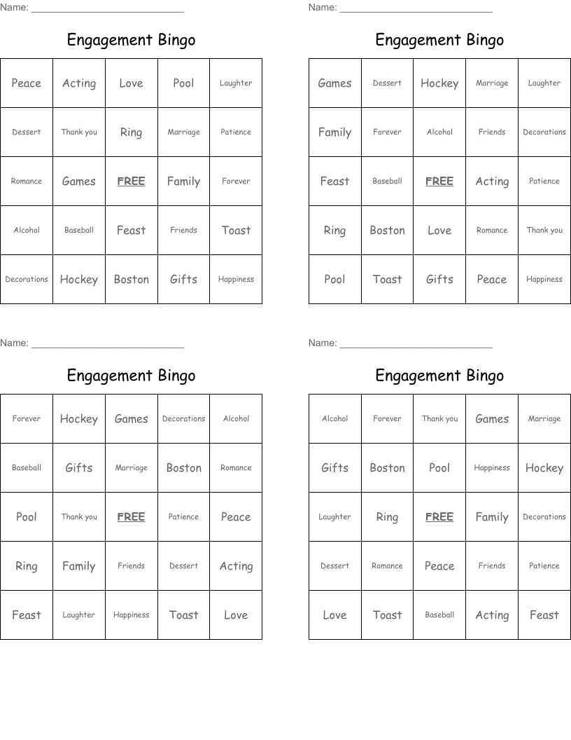 Engagement Bingo 