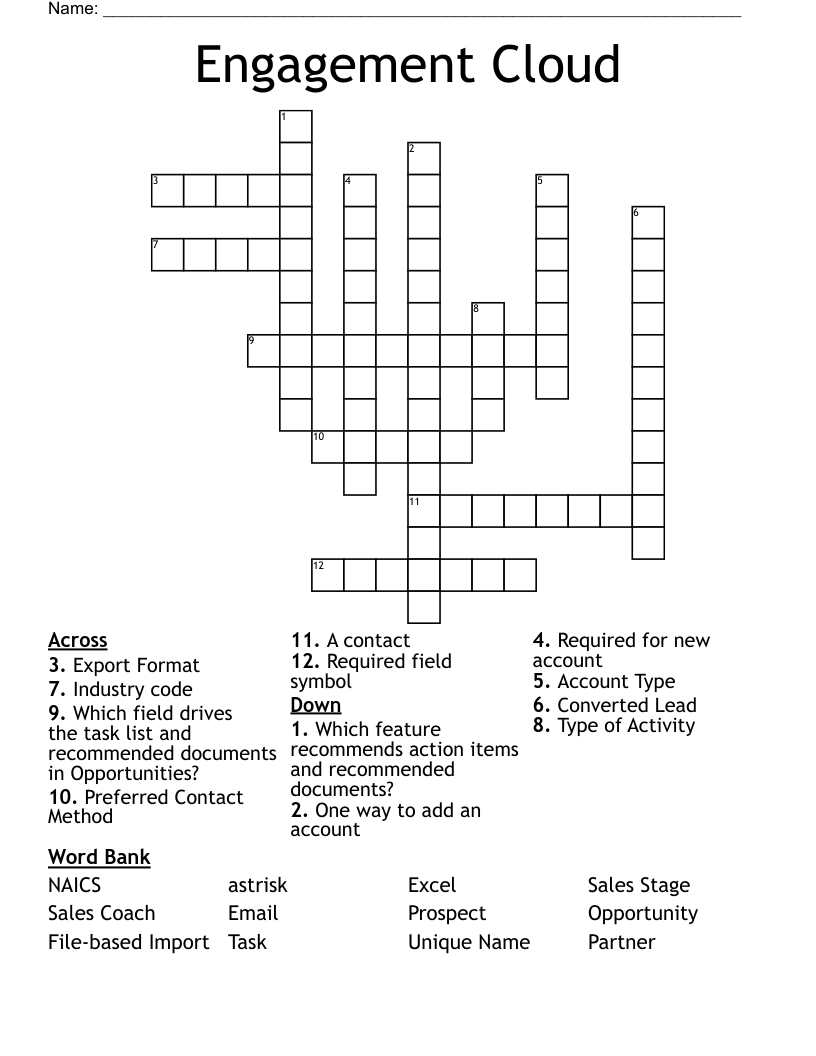 Engagement Cloud Crossword
