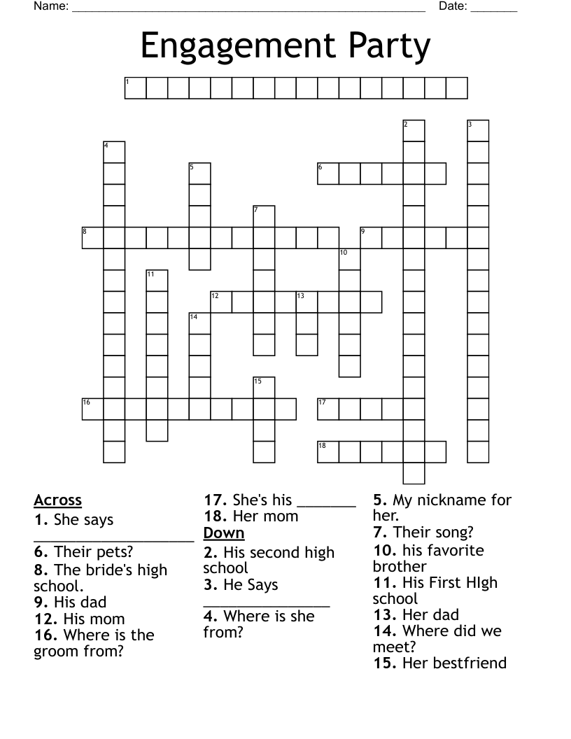 Engagement Party Crossword
