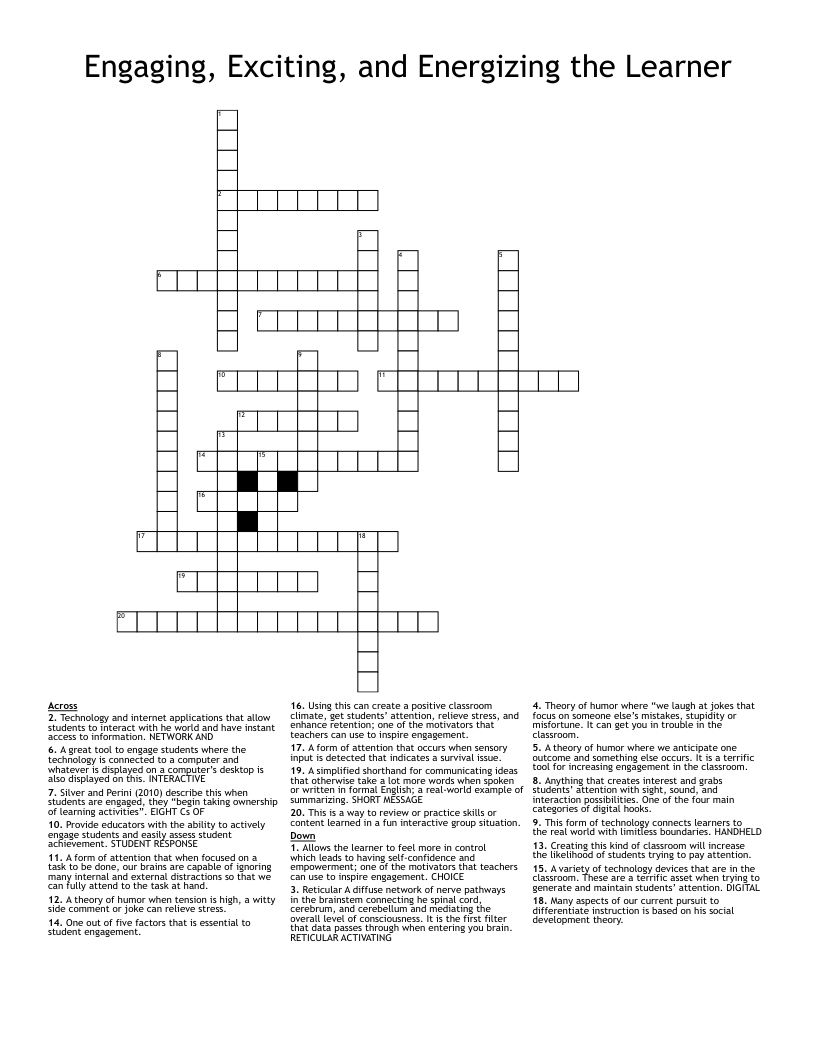 Engaging, Exciting, and Energizing the Learner Crossword