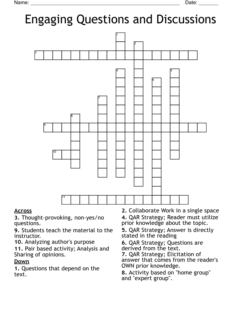 Engaging Questions and Discussions Crossword