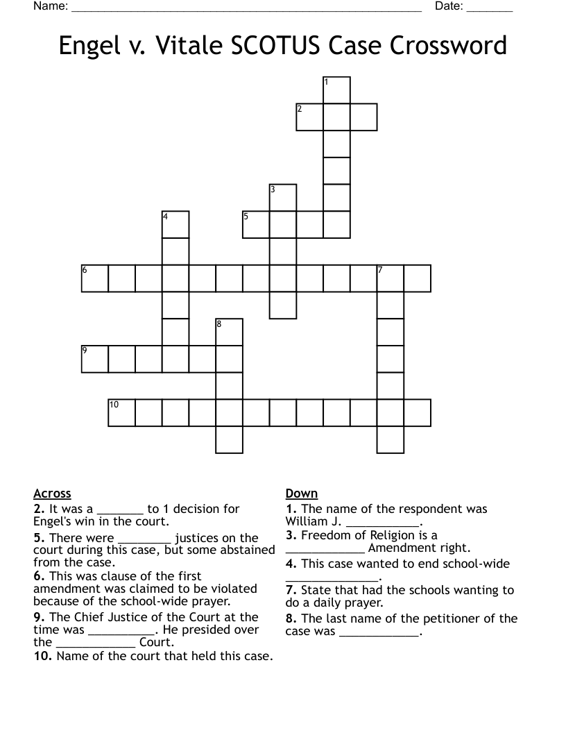 Engel v. Vitale SCOTUS Case Crossword