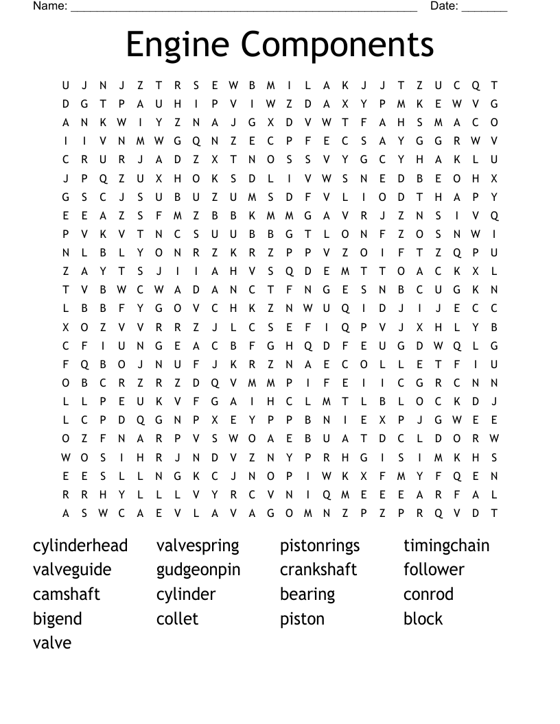 Engine Components Word Search