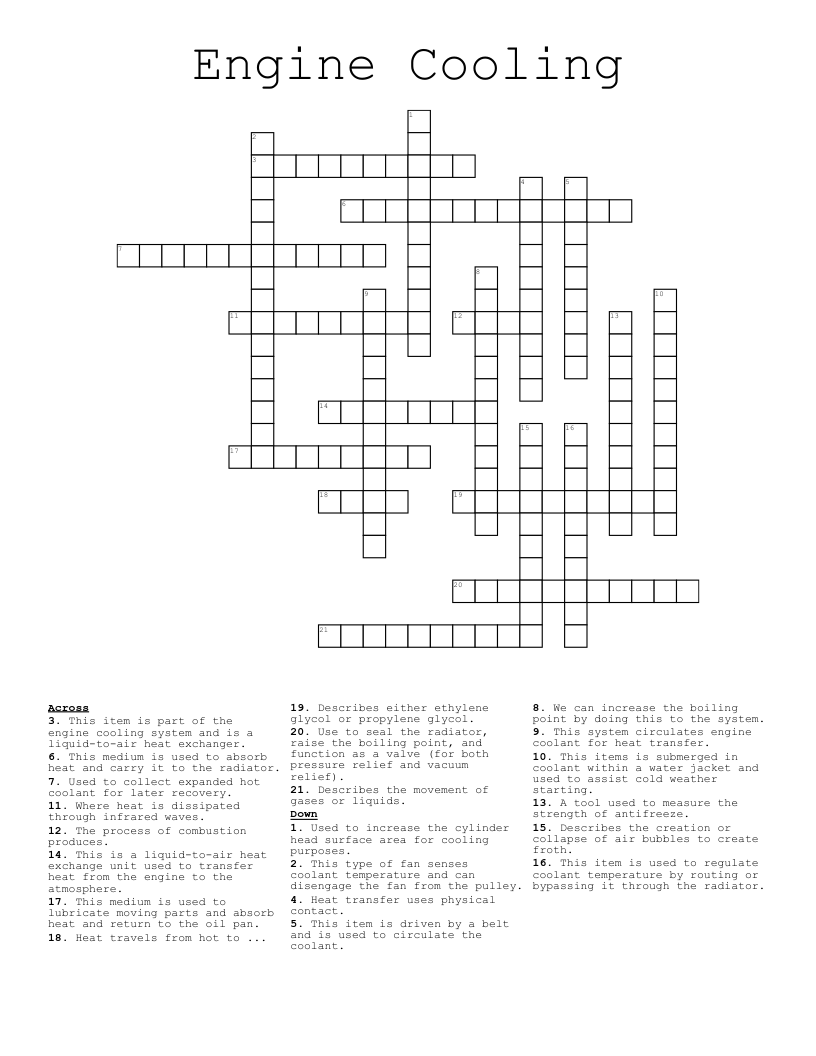 Engine Cooling Crossword
