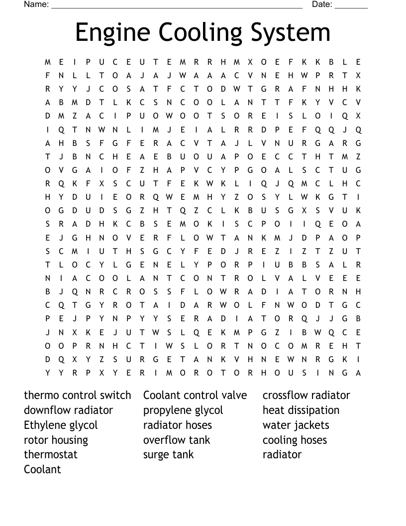 Engine Cooling System Word Search