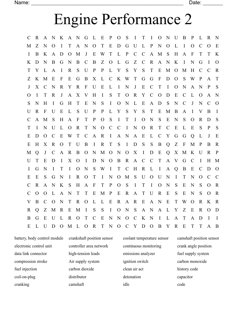Engine Performance 2 Word Search