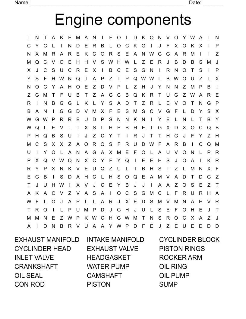Engine components  Word Search